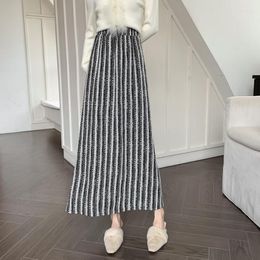 Skirts SURMIITRO Women Knitted Maxi Skirt 2023 Autumn Winter Elegant Striped Side Slit Slim High Waist Long Female