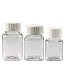 30ml 50ml 80ml Transparent Square PET Bottle, Packing Bottle, Capsule Bottle, Plastic Bottle with white cap F1853 Sgcnn