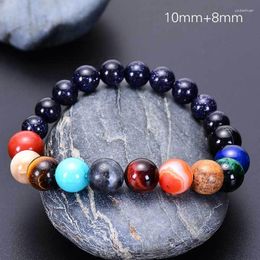 Strand 10mm 8mm 6mm Multi-style Natural Stone Universe Galaxy Solar System Eight Planets Beaded Unisex Bangle Charm Dainty Bracelet