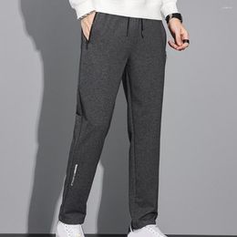 Men's Pants Solid Color Men Trousers Cozy Winter Soft Thick Elastic Waist Loose Straight Fit With Drawstring Pockets For Fall