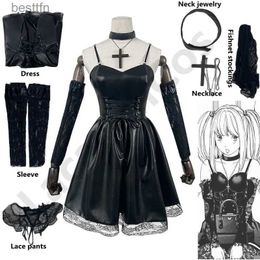 Theme Costume Death Note Cosplay Come Misa Amane Imitation Leather Sexy Dress +Neck jewelry+stockings+necklace Uniform Outfit Halloween WigL231007