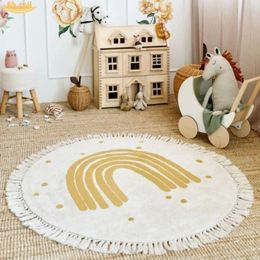 Carpets Rainbow Fluffy Carpet For Living Room With Tassels White Plush Rug For Kids Bedroom Soft Nursery Play Mat For Children Babi 231007