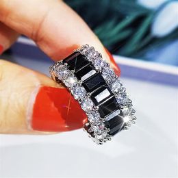 Cluster Rings DIWENFU Real 18K White Gold Obsidian Jewellery Ring For Women Men Fine 14k Wedding Bands Gemstone Bizuteria Box293b