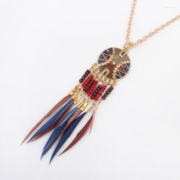 Pendant Necklaces Summer Feather Necklace For Women Vintage Bohemia Jewellery Beads Collar Retro Accessories Colar Feminino