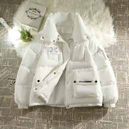 Women's Trench Coats 2023 Winter Design Sense Small Thick Coat Stitching Cloth Stickers Letter Hooded Short Large Size Cotton Clothes Women
