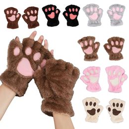 Ski Gloves Cat Paw Glove Plush Cute Fingerless Soft Winter Warm Half Finger Mittens Thermal 231007