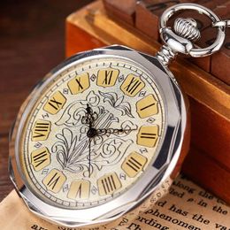 Pocket Watches Hexagonal Mechanical Watch Golden Sliver Bronze Hollow Fob Chain With Box Men Women Lady Mens Vintage Gifts