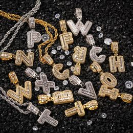 A-Z Baguette Initials Letters Pendant for Men n Women Micro Pave Cubic Zircon DIY Hip Hop Necklace With Rope Chain243L