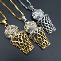 Hip Hop Chain Auniquestyle Titanium Iced Out Bling Full Rhinestone Men Basketball Pendants Necklaces Gold Sports Necklace for Wome253o