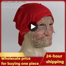 Party Masks Smoke Grandma Realistic Old Women Face Mask Halloween Horrible Latex Mask Scary Full Head Creepy Wrinkle Face Cosplay Props Q231007