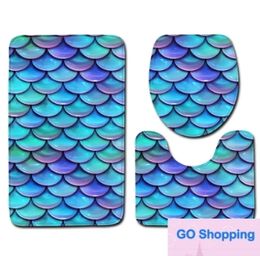 Fish Scale Printed Bath Mats 3pcs/set Anti-slip Bathroom Floor Mats Toilet Cover Rug Bathroom Carpets Mat Quality