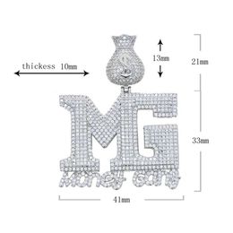2022 Iced Out Money Gang CZ Letter Pendant Bling Dollar Symbol Necklace Micro Paved Cubic Zirconia Personalized Hiphop Jewelry2166