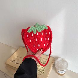 Fashionable and Cute Strawberry Crossbody Bag Pure Handmade Crochet Knitted Woollen Casual Mini Shoulder Women's 231007