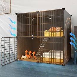 Cat Carriers Modern Wrought Iron Cages Home Double-layer Cage Large Dog House Outdoor Indoor Pet Villa Warm Bed Products