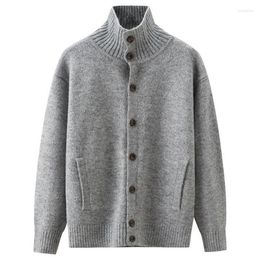 Men's Sweaters Autumn Winter Men Knit Cardigan Sweater Single Breasted Fashion Elegant Casual Thick Male High Collar Warm Coat