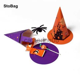 Gift Wrap StoBag 20pcs New Hat Shape Candy Packaging Paper Box Orange/Blue Halloween Decoration Event Party Favour Kids For Home x1007