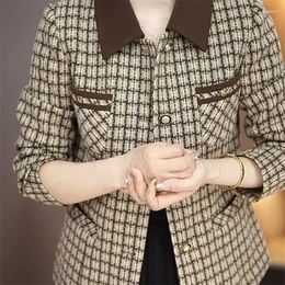 Women's Jackets Plaid Coat Middle-Aged People Spring Autumn Ladies Small Fragrance Jacket Mother's Western-Style Outwear Cardigan Tops Women