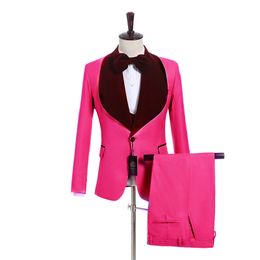 Handsome Groom Tuxedos One Button Man's Suits Shawl Lapel Groomsmen Wedding/Prom/Dinner Man Blazer Jacket Pants Vest Tie N03011211119