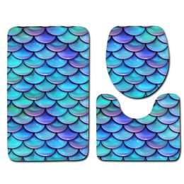 Top Quality Fish Scale Printed Bath Mats 3pcs/set Anti-slip Bathroom Floor Mats Toilet Cover Rug Bathroom Carpets Mat