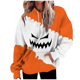 Women's Hoodies Pumpkin Face Fashion Halloween Smiling Hooded Pullover Women Casual Autumn Fleece Loose Sweatshirt Retro Streetwear