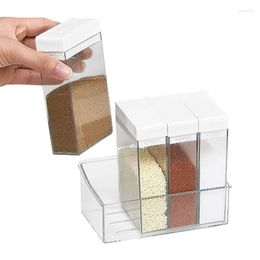 Storage Bottles Clear Seasoning Rack Spice Box 4 Compartment Shaker Jars With Tray Portable Condiment Container Case