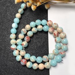 Loose Gemstones Natural Serpentine Jasper Stone Snake Skin Beads Smooth Round Blue Perle Needlework For Jewellery Making DIY Bracelet Necklace