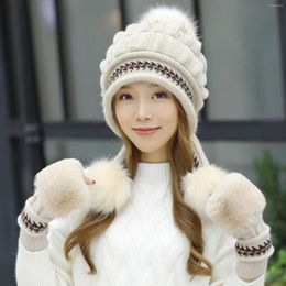 Berets Thick Ear Woolen H Hat Knitted Women's Warm Baseball Caps Berry Hats Women