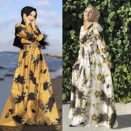 Ethnic Clothing Floral Printed Maxi Dress Women's Sundress 2023 Abaya Dubai Hijab Chiffon Muslim Dresses African Turkey Islam Kaftan Robes