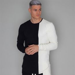 NEW Long sleeve T shirt Men Casual Fashion Patchwork Skinny t-shirt Gyms Fitness Bodybuilding Tee shirt Tops Male Brand Clothing211L
