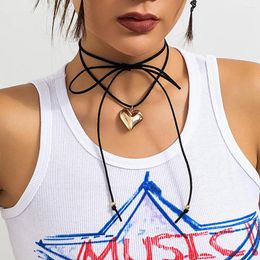 Pendant Necklaces Long Rope Chains With Metal Heart Necklace For Women Trendy Lace Up Choker 2023 Fashion Jewelry On Neck Accessories Gift