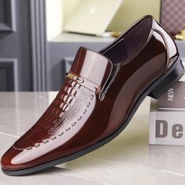 Dress Shoes Men Leather Patent Business Pointed Toe Platform Work Loafers In Plus Size Zapatos De Vestir Hombre 231006