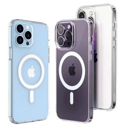 Transparent Magnetic Cases Wireless Charging Case For iPhone 15 14 13 12 11 Pro Max Shockproof Clear Cover Accessories 25pcs