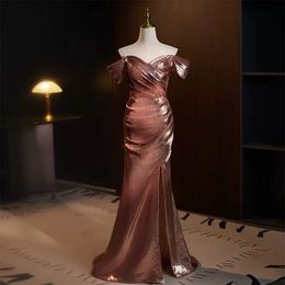 Stunning Sequins Evening Dresses Mermaid Prom Gowns off the Shoulder Side Split Long Party Dresses