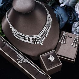Necklace Earrings Set 4pcs Luxury Cubic Zirconia Nigerian Dubai Bridal Wedding Jewelry For Women Party Accessories