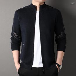 Men's Sweaters MLSHP Cardigan Zipper Mens Sweater Luxury Long Sleeve Solid Colour Spring Autumn Computer Knitted Stand Collar Man Jackets 3XL