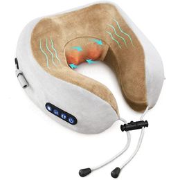 Other Massage Items Electric Neck Massager With Heat Vibration 3D Kneading Shiatsu Massage U Shaped Pillow For Shoulder Cervical Pain Relief Fatigue 231006