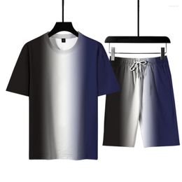 Men's Tracksuits Summer Tracksuit Short Sleeve T-shirt Shorts Set Gradient Colour Clothing Fashion Boys Casual Two-piece Sportswear Suit