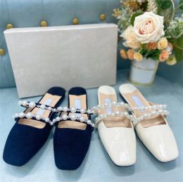top quality Casual Shoes Summer Women Half Slipper Mules Elegant Ladies Pearl Thick Heel Female Fashion Footwear Slippers