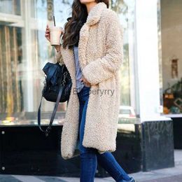 Women's Fur Faux Fur Autumn Winter Long Teddy Coat Woman Faux Fur Coat 2022 Ladies Thick Warm Fur Jacket Fe Plush Teddy Coat Fluffy OutwearL231007