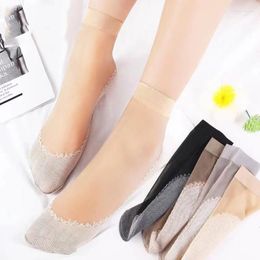 Women Socks 4Pairs Womens Spring Summer Thin Silk Cotton Bottom Soft Non-Slip Transparent Sock Slip-resistant Breathable