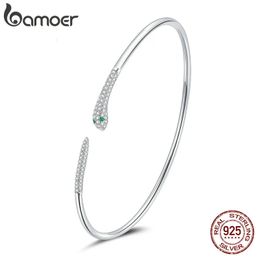 Bangle Silver Snake Opening Bracelet 925 Sterling Silver Spirit Snake Bangle Bracelet Gift for Women Engagement Jewelry SCB206 231005
