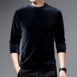 Men's T-Shirts High Quality Autum Winter Men Tops O-Neck Designer Fashion Solid Velvet Brand Clothing Casual Top 2021303k