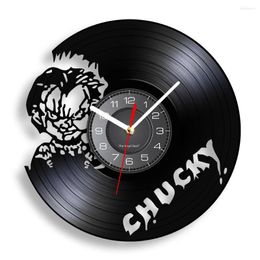 Orologi da parete Personaggio immaginario Chucky Orologio realizzato con dischi di film horror Decorazioni per la casa Guarda l'artigianato del disco di Halloween