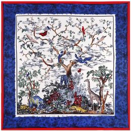 New 100% Twill Silk Scarf Women Forest Animals Square Scarves Fashion Large Bandana Kerchief Hijab Scarf Female Head Scarf Foulard219I