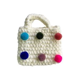 Handbags Kid Mini Handbag Hand-woven Hairball Autumn Winter Harajuku Style Leisure Pography Clothing Matching Bag Coin Purses 231006