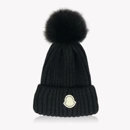 Designer cap Winter Knitted Beanie Woollen Hat Women Chunky Knit Thick Warm faux fur pom Beanies Hats Female Bonnet Beanie Caps