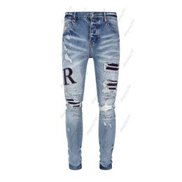 Mens Designer Distressed Ripped Skinny Cowboy Pant Purple Jeans Rock Revival Trousers Straight Slim Elastic Denim Fit Moto Pants Streetwear 221