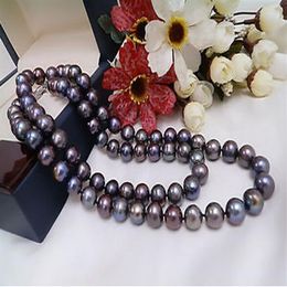 New Fine Pearls Necklaces Jewellery Charming 9-10mm natural tahitian black pearl necklace 20 inch308m