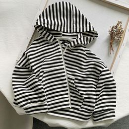 Jackets Autumn Children's Hooded Striped Sweater Jacket Korean Casual Men And Women Children Baby Zipper Shirt