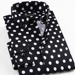 Whole- 2017 Spring New Men Polka Dot Printing Long Sleeve Shirt Fashion Male Dress Shirts Casual Formal Cotton Shirt179m